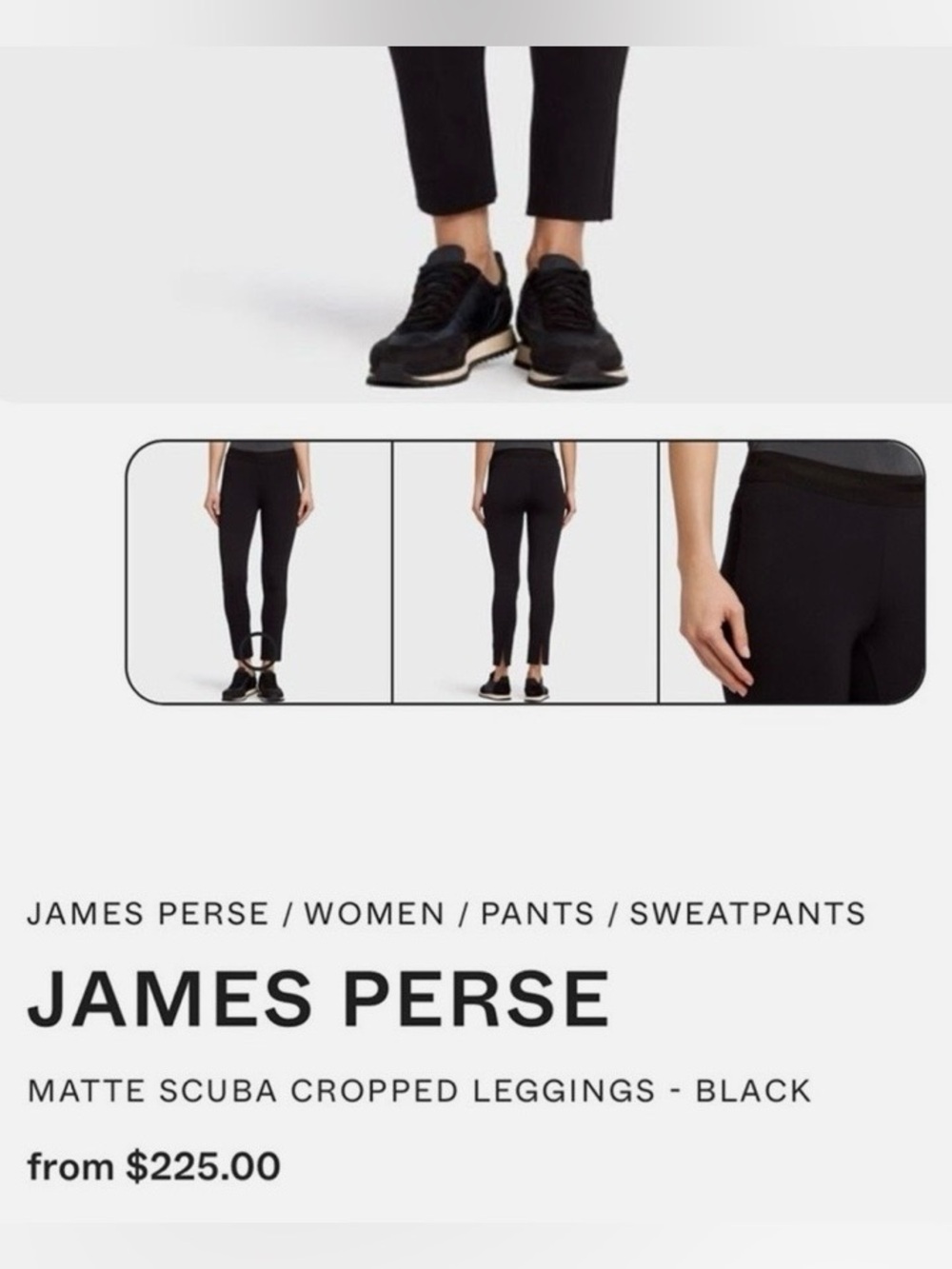 James Perse Black Scuba Neoprene Leggings Pull On Pants W/ Slit Hem